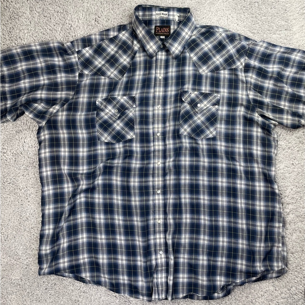 Plains Shirt Mens 2X Western Wear Snap Button Up Pockets Short Sleeve Plaid